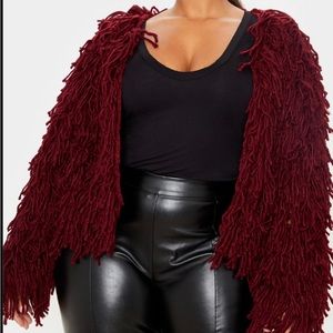 Plus shaggy knit cropped cardigan